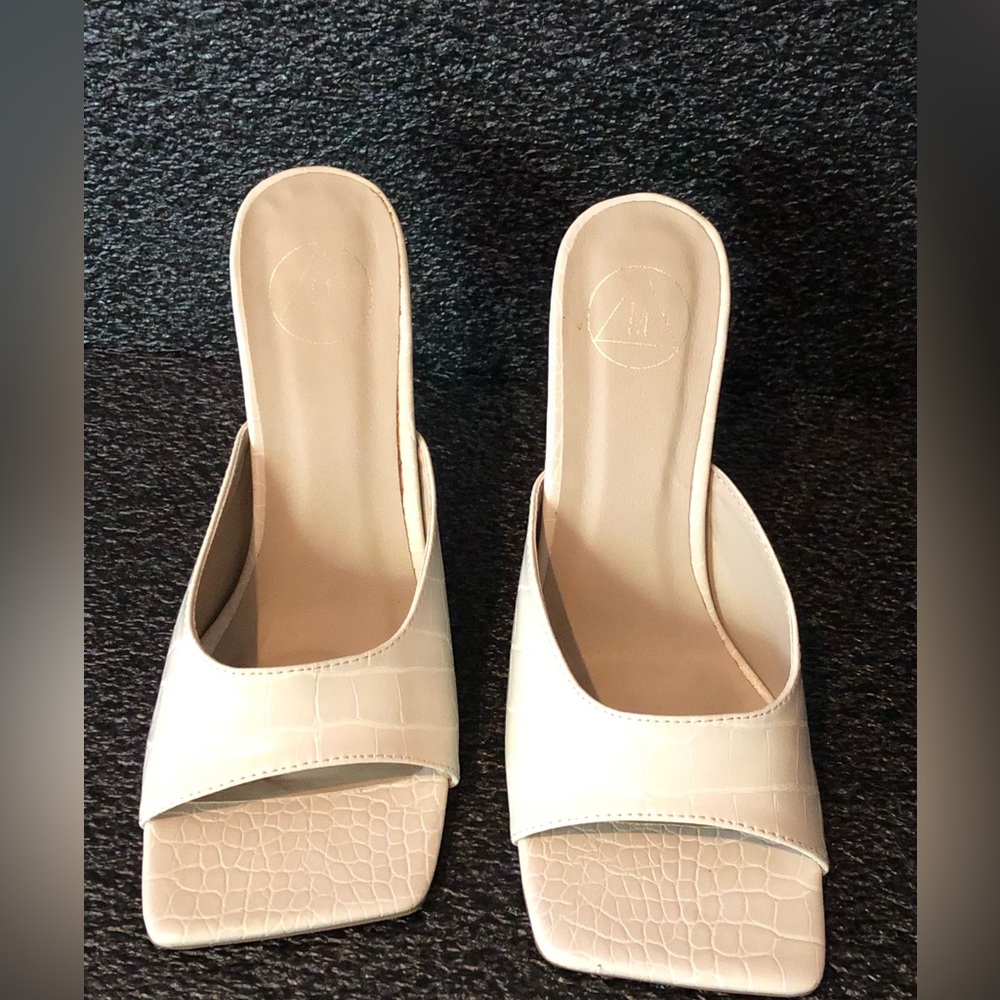 missguided womens mid heel mules sand square toe us 6.5